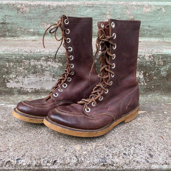 Vintage 60s Women's Work BOOTS / 1960s Lace-Up Dar