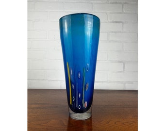 Venetian Blue Murano-Style Glass Millefiori Vase