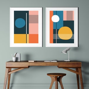 Pair of 18x24 Colorful Mid Century-Inspired Geometric Prints image 1