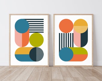 Continuity - Pair of Colorful Mid Century-Inspired Geometric Prints