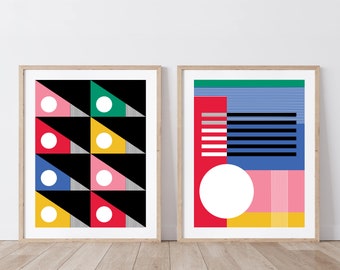 Pair of 11"x14" Colorful Mid Century-Inspired Geometric Prints