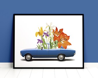 Blue Beauty - Mid Century MCM Surreal Car Mushroom Collage Print