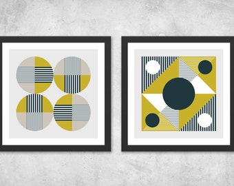 Chartreuse Dreams - Pair of 18x18 Geometric Prints