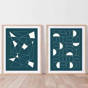 Deep Teal Duo - Pair of Bold Mid Century Inspired 11x14 Prints