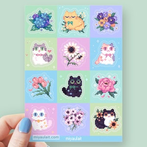 Vinyl Sticker Sheet • Pixel Cats • 5x7 Inch • Matte Finish • Waterproof