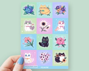 Vinyl Sticker Sheet • Pixel Cats • 5x7 Inch • Matte Finish • Waterproof