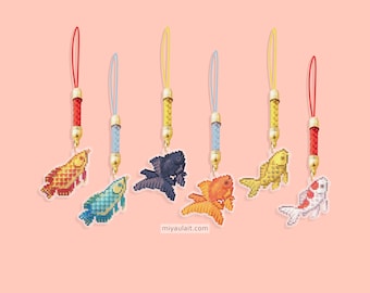 Small Acrylic Charms • 1 Inch • Pixel Fish • Double Sided Print