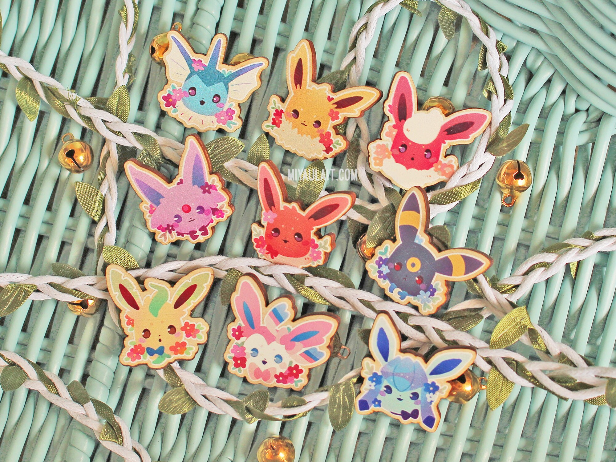 Floral Eeveelutions • 25mm (1") Wooden Pins