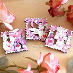 Wood Pins • Lovely Lettermail • 2 Inch • Spot Gloss Details