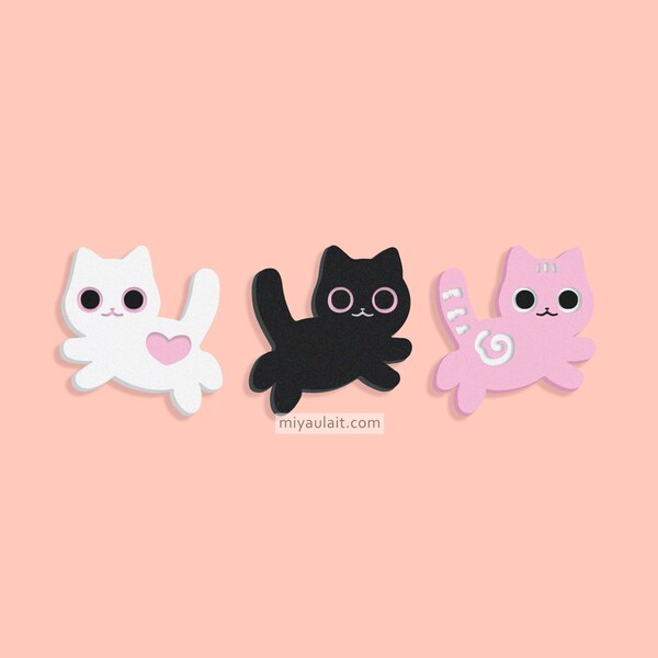 Plastic Pins / Magnets • 2 Inch • Sakura Baby Cats • 3D Printed