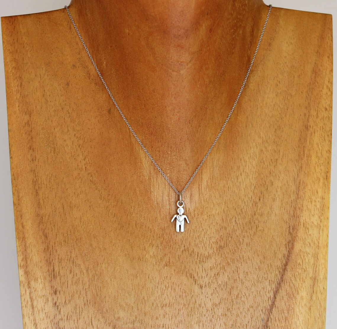 Little Boy Charm Necklace Sterling Silver Rhodium Sterling Etsy UK