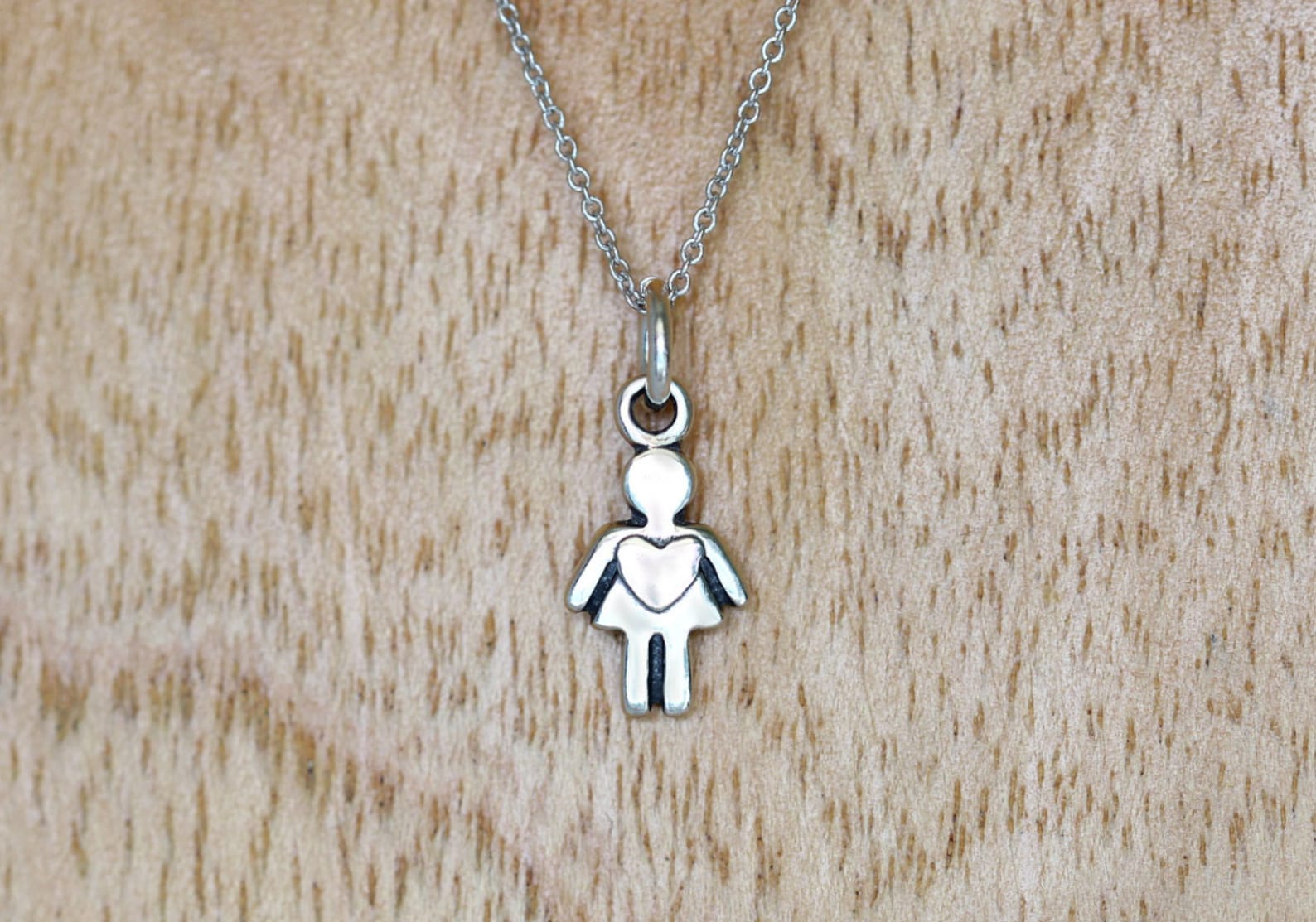 Little Girl Charm Necklace Sterling Silver Rhodium Sterling Etsy