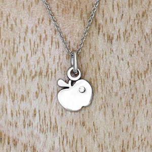 Little Apple Charm Necklace, Sterling Silver, Rhodium Sterling silver chain and Gift box included.