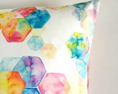 Hexagon Rainbow Multi-Colour Cushion Cover Geometric Watercolour Artwork Eco Friendly