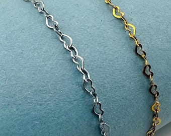 Heart Chain Bracelet | 18k Gold/Silver Plated, Hollow Heart Chain, Dainty, Delicate Bracelet, Gifts for Her