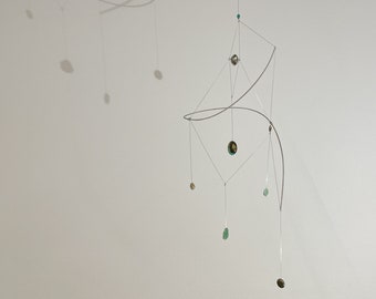 Hanging Mobile. Carriage Spiral - Deep Sea. Semi-Precious Gemstones. Recycled Instrument Strings.