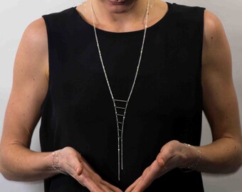 Recycled Guitar String Jewelry. Long River, Ladder Necklace. Sterling Silver.