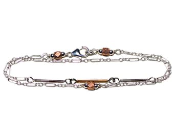 Guitar String Bracelet. "Journey" Wrapped Bracelet. Silver and Copper Strings.