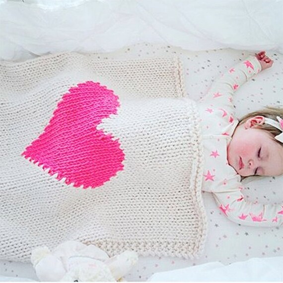 Heart Blanket Baby Size Hand Knit Baby Blanket Hot Etsy
