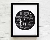Küche Kunst Küche Dekor Inspirational Zitat Typografie Essen Zeichen Geschenk für Mama Foodie Geschenk Küche Kunst Drucken 8 x 10 schwarz weiß von MossyJojo