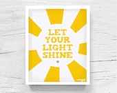 Let your light shine Yellow Inspirational quote Kids wall art Typography print Sunshine wall art Office decor Dorm decor Kitchen MossyJojo