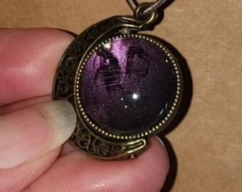 Smokey purple gradient swirls moon rotating cabochon necklace