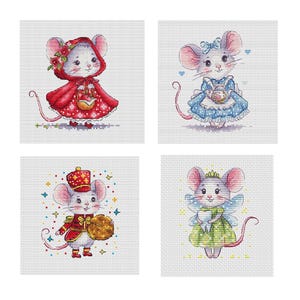 Fairytale Mice Cross Stitch Bundle, Alice, Nutcracker, Red Riding Hood, Tooth Fairy (PDF Patterns)
