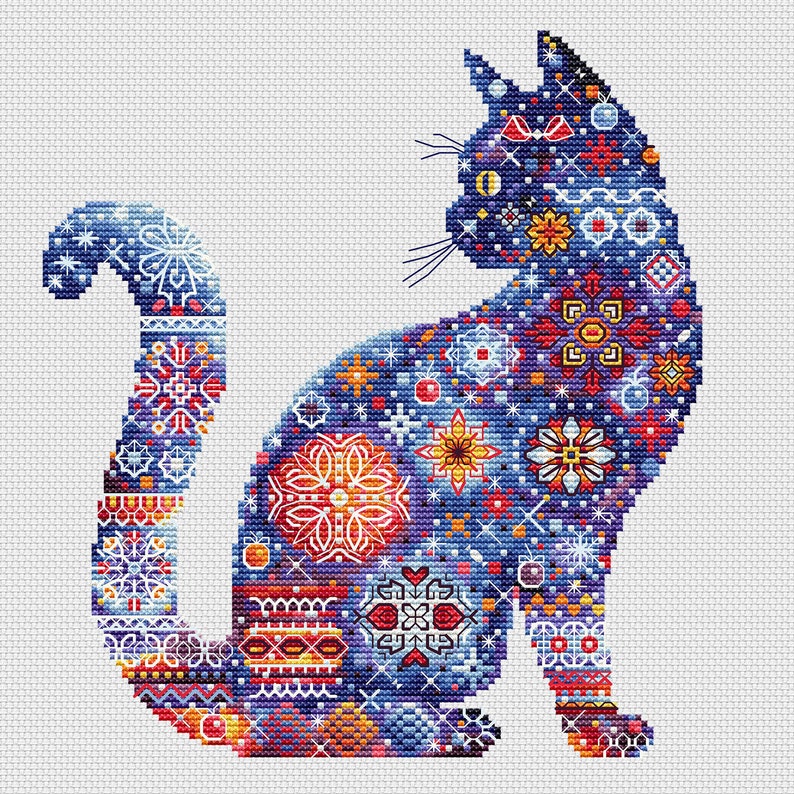 Patterns Silhouette Cat Ornament Embroidery Cross Stitch Instant Download Pdf File Digital Format for Printing Cat Sampler Decor Handwork image 3