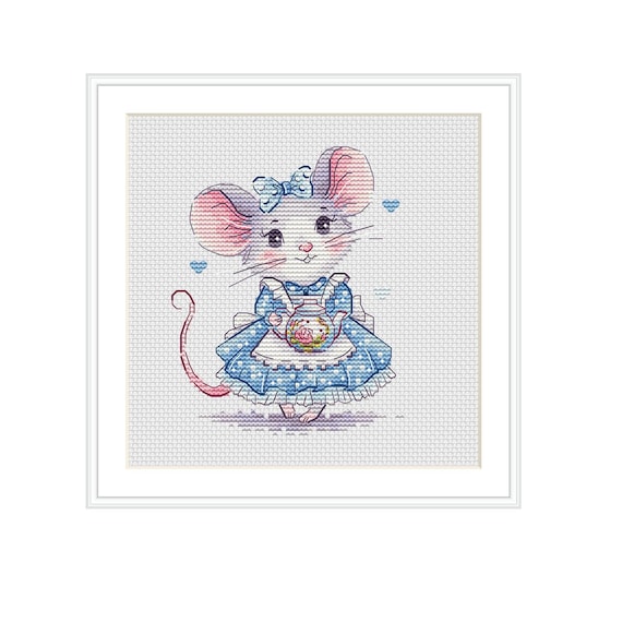 Alice Mouse Teapot Embroidery Design (PDF Pattern, Cross Stitch Saga File )