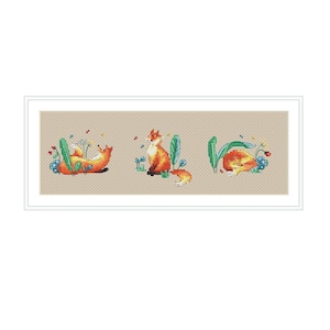 Grappige vossen Cross Stitching digitaal bestand Instant Download schattige dieren grafieken handgemaakte geborduurde natuur grafieken Foxy PDF patroon miniatuur
