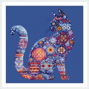 Patterns Silhouette Cat Ornament Embroidery Cross Stitch Instant Download Pdf File Digital Format for Printing Cat Sampler Decor Handwork image 2