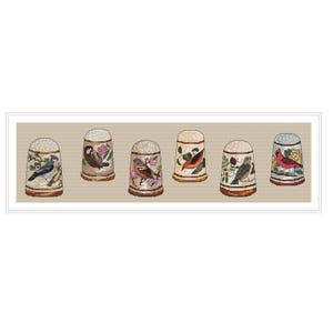 Vingerhoedjes patroon kruissteek vingerhoedjes met vogels Digitaal formaat Instant download borduuraccessoire miniaturen natuur vingerhoed collectie