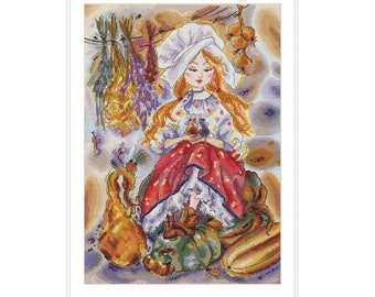 Fairy Tale Story of Cinderella Watercolor Illustration Cross Stitch Pattern Children's Story Instant Download Digital Format RDF DMC Floss