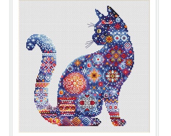 Patterns Silhouette Cat Ornament Embroidery Cross Stitch Instant Download Pdf File Digital Format for Printing Cat Sampler Decor Handwork