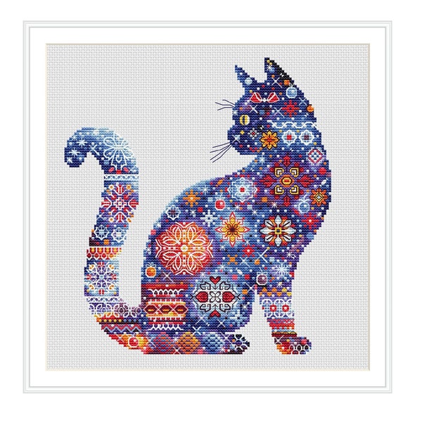 Patterns Silhouette Cat Ornament Embroidery Cross Stitch Instant Download Pdf File Digital Format for Printing Cat Sampler Decor Handwork