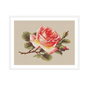 Vintage bloem rozen borduurwerk kruissteekkaart Instant download digitaal formaat Retro borduurwerk tuin bloemen elegante bloesem