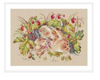 Little Bunnies  & Strawberries Cross Stitch Pattern – Spring Garden PDF
