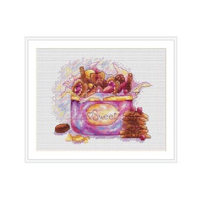 Doos met koekjes Patroon Cross Stitching Snoepjes Directe downloadbestanden Digitaal formaat PDF Sagakaarten voor keuken Aquarel Snoepdoos