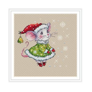 Muis kerstelf kruissteek borduurkaarten Instant download digitaal bestand pdf en SAGA nieuwjaarsborduurwerk schattige muizen dieren
