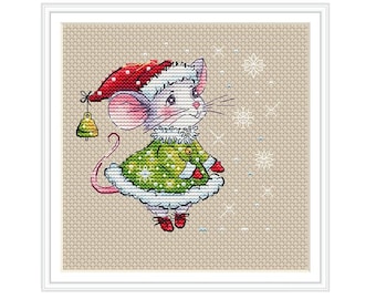 Mouse Christmas Elf Cross Stitch Pattern: Festive Holiday Decor (PDF Chart)