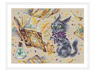 Cat Wizard Cross Stitch Pattern: Halloween Magic (Digital Download)