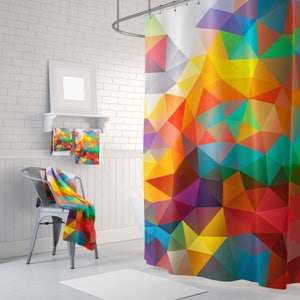 Shower Curtain Geometric Colorful Shower Curtain Triangles Abstract Curtain Mosaic Pattern Curtain Polygon Flowers Geometric Curtain