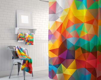 Shower Curtain Geometric Colorful Shower Curtain Triangles Abstract Curtain Mosaic Pattern Curtain Polygon Flowers Geometric Curtain