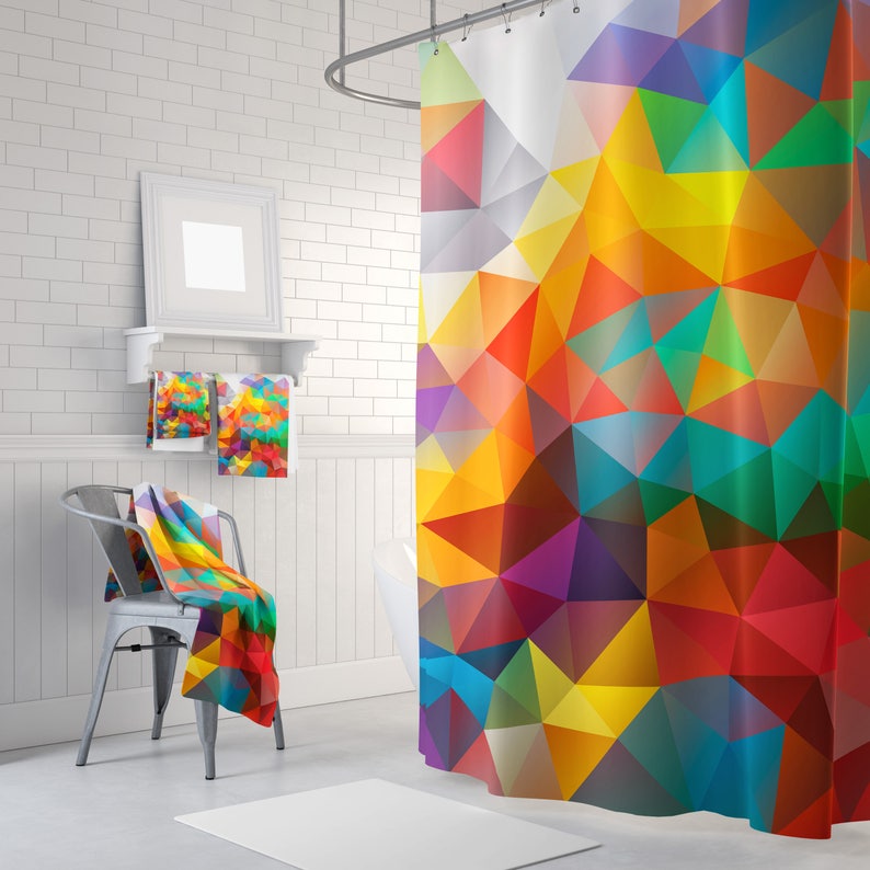 Shower Curtain Art Curtain Triangles Abstract Curtain Mosaic Etsy