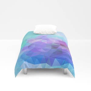 Blue Duvet Cover Lilac Duvet Cover Art Blue Duvet Lilac Flower Duvet Low Poly Duvet Cover Geometric Pattern Duvet christmas gift image 3