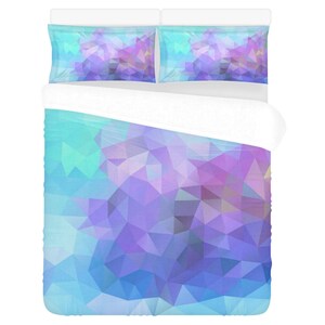 Blue Duvet Cover Lilac Duvet Cover Art Blue Duvet Lilac Flower Duvet Low Poly Duvet Cover Geometric Pattern Duvet christmas gift image 2