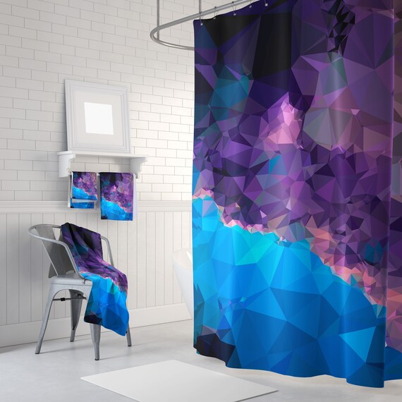 Purple Shower Curtain Art Blue Curtain Abstract Curtain Galaxy Etsy