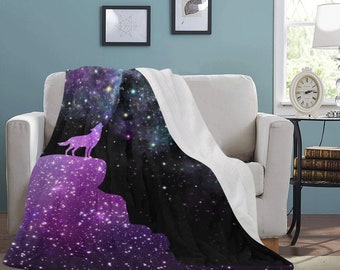 Galaxy Blanket Fleece Wolf Blanket Nebula Throw Blanket Kid Blanket Modern Blanket Space Blanket Cozy Blanket Violet Blanket Soft blanket