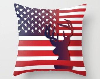 American Flag Pillow USA flag throw pillow Flag art Deer Pillow Military Pillow Case Independence day Pillow Cover Red pillow Patriot Pillo