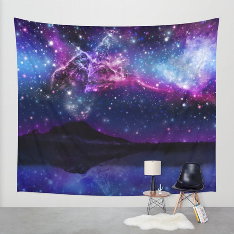 Nebula Wall Tapestry Space Galaxy Art Mountain Blue Hanging